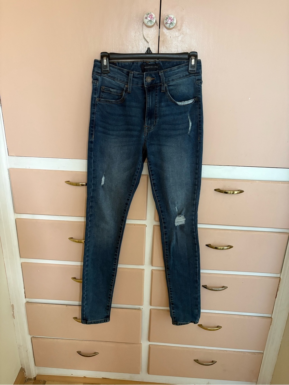 Aeropostale Dark Blue Skinny Jeans with Light Distressing